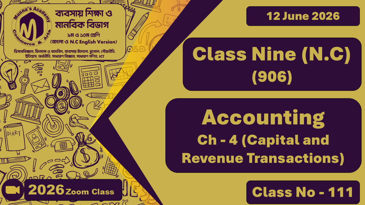 Class Nine-Commerce (N.C - 906) [Class No-111] Accounting, Ch - 4 (Capital and Revenue Transactions)