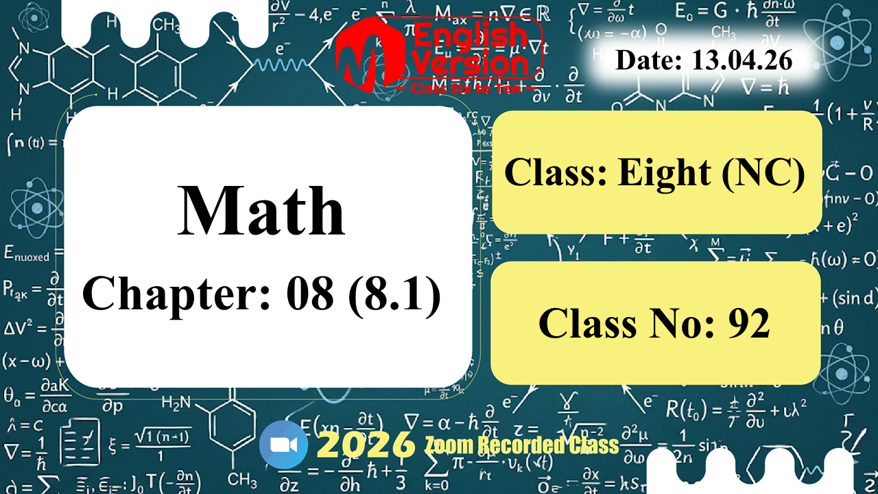 *Class Eight (803–NC) | Class No: 92 | Math| Chapter: 08 (8.1) | Date: 13.05.26*