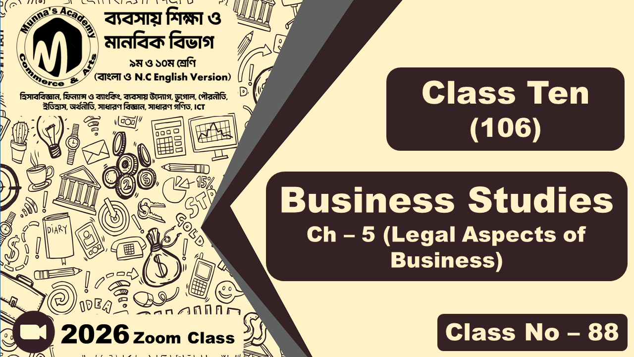 Class Ten - Commerce (N.C - 106) [Class No- 88] Business Studies, Ch - 5 (Legal Aspects of Business)