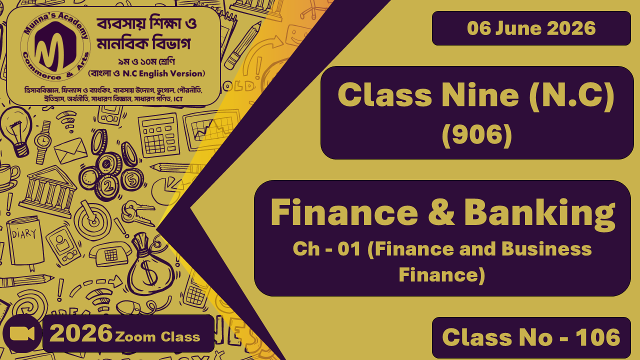 Class Nine-Commerce (N.C- 906) [Class No-106] Finance & Banking, Ch-1 (Finance and Business Finance)