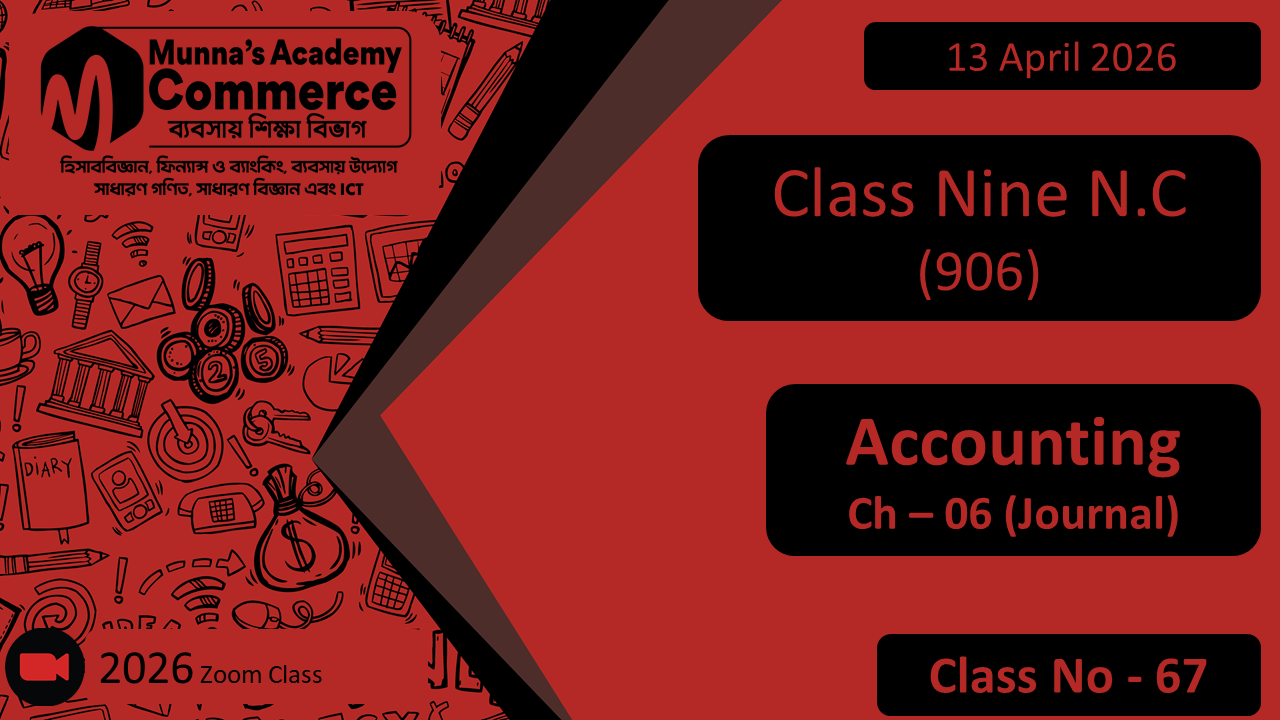 Class Nine - Commerce (N.C - 906) [Class No- 67] Accounting, Ch - 6 (Journal)