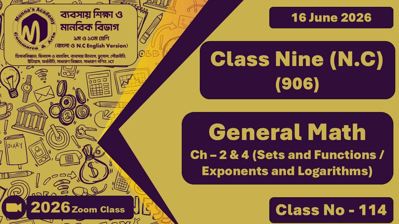 Class Nine-Commerce (N.C - 906) [Class No-115] General Math, Ch - 2 & 4 (Sets and Functions / Exponents and Logarithms)