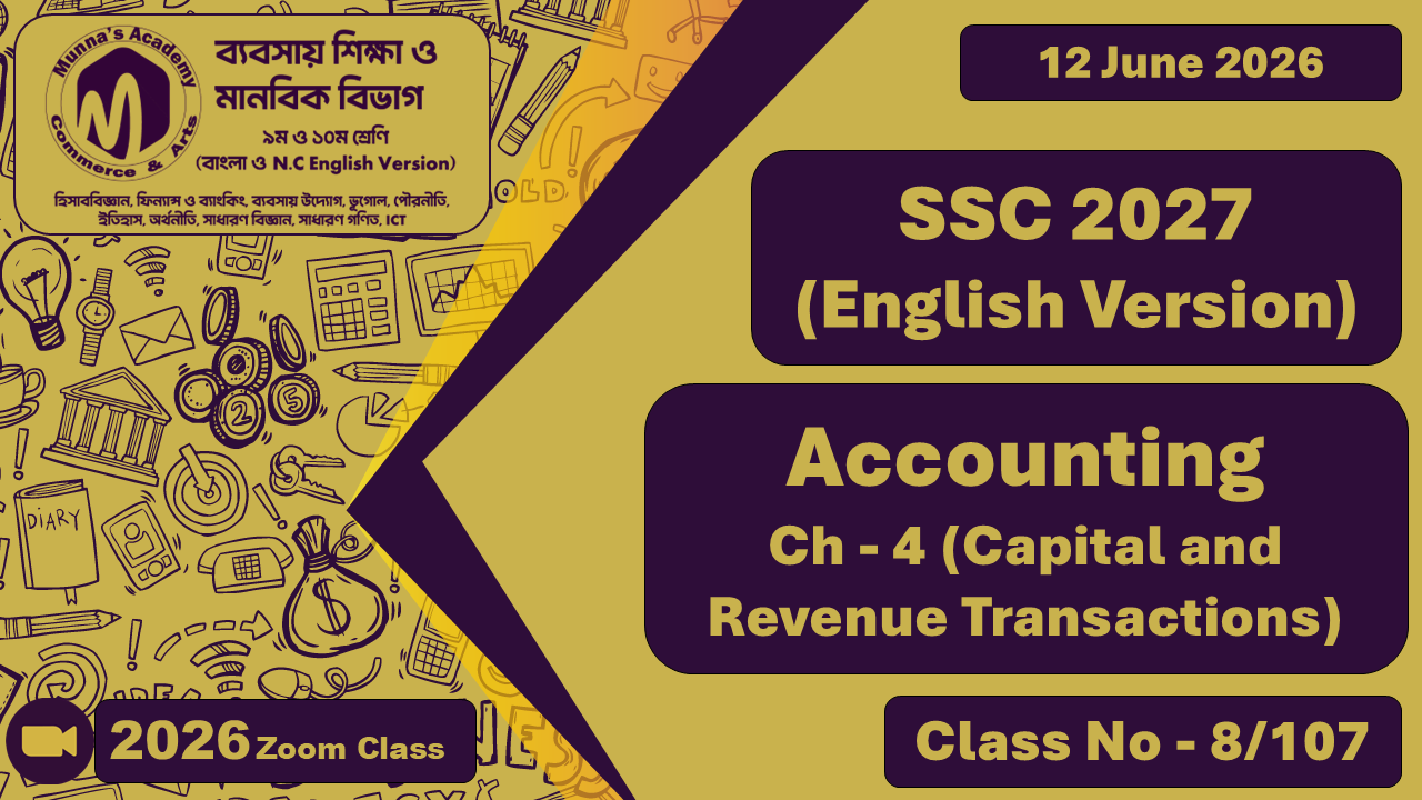 SSC 2027 - N.C Commerce [Class No - 8/107] Accounting, Ch - 4 (Capital and Revenue Transactions)