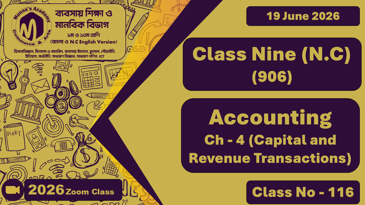 Class Nine - Commerce (N.C - 906) [Class No - 116]  Accounting Ch - 4  (Capital and Revenue Transactions)