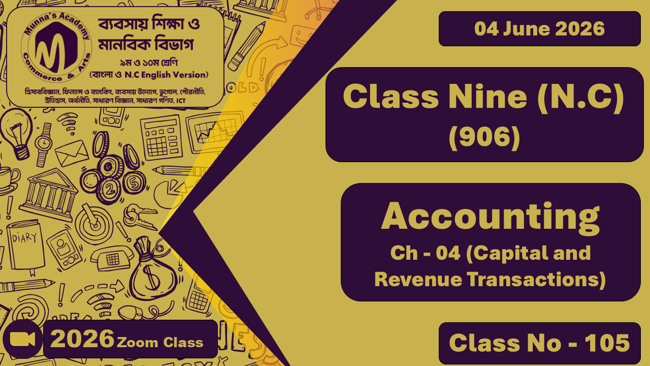Class Nine- Commerce (N.C - 906) [Class No-105] Accounting, Ch-04 (Capital and Revenue Transactions)